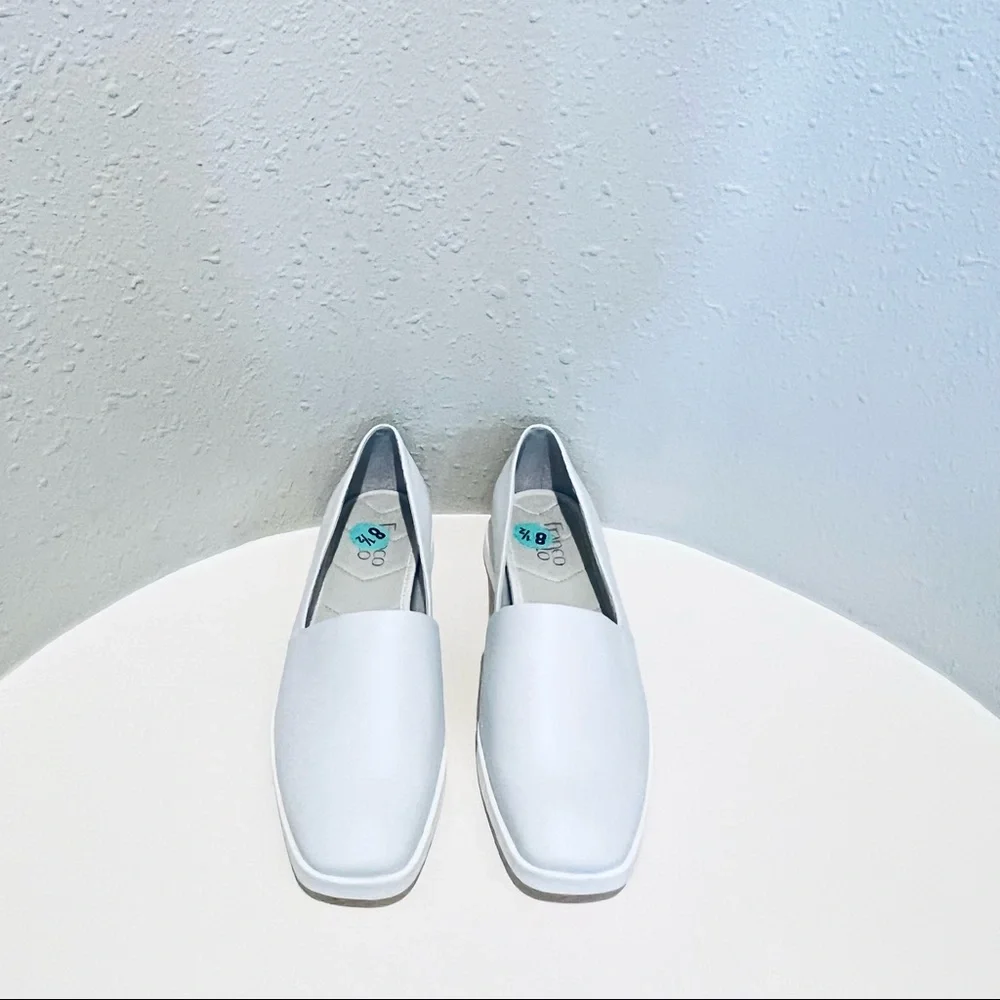 Franco Sarto White Bonza Leather Women’s Slip On Loafers Size 8.5 NEW